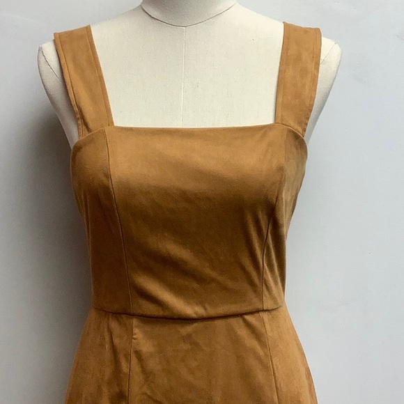 Francesca’s Collection Chris Faux Suede Tan Brown Square Neck Mini Dress - Small - Picture 3 of 10